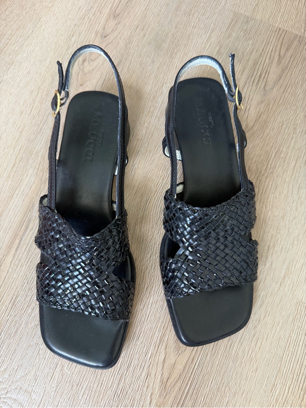 Sesto Meucci Black Woven Leather Slingback Sandals